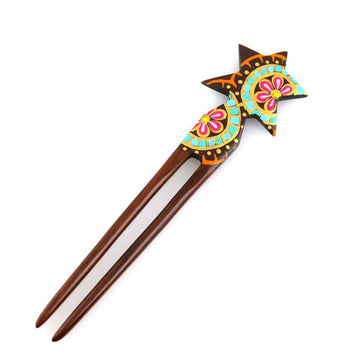 Handmade Teakwood 2-Prong Color Lacquered Hair Stick